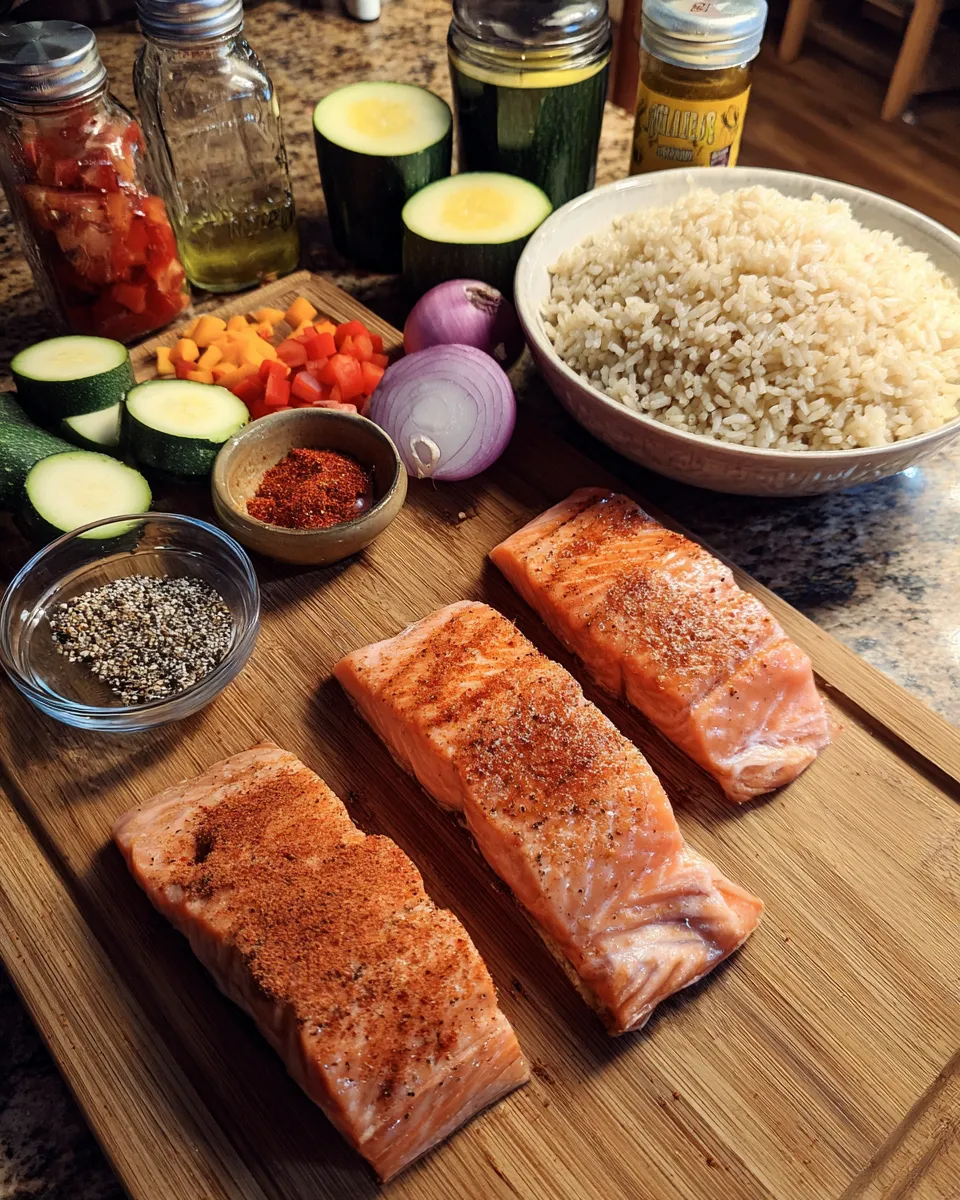 Ingredients for Fiery Cajun Delight: Spicy Cajun Salmon Rice Bowl