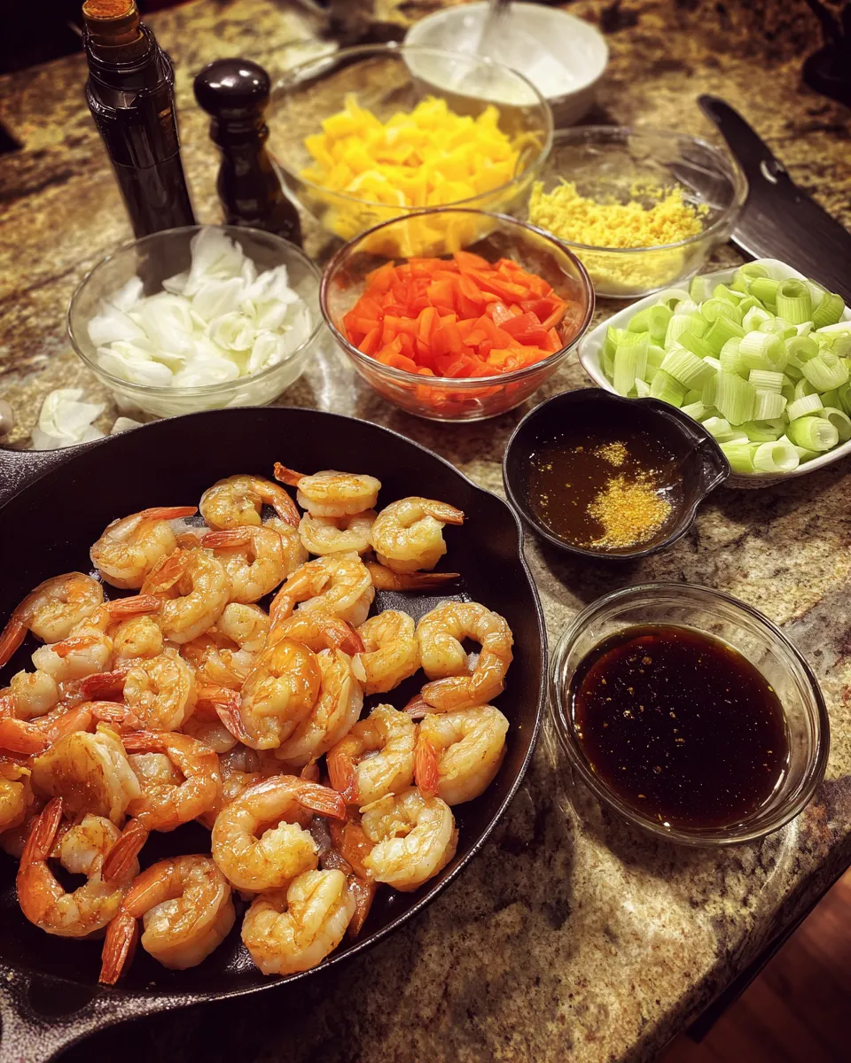 Ingredients for Irresistibly Sticky Honey Garlic Shrimp Skillet