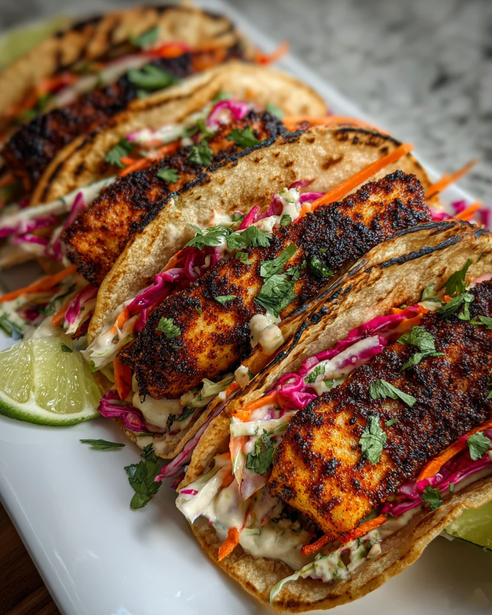 Blackened Fish Tacos with Lime Crema