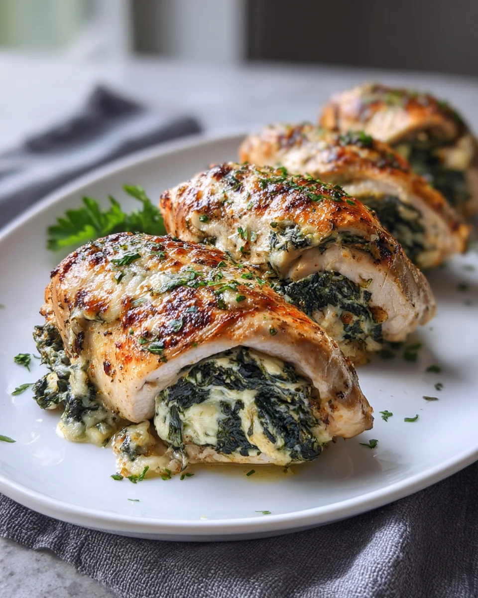 Cheesy Spinach Stuffed Chicken Rolls
