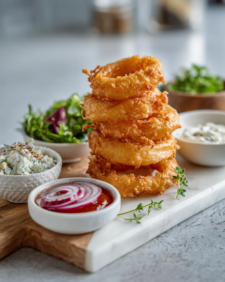 Crispy Onion Ring Tower with Dipping Trio