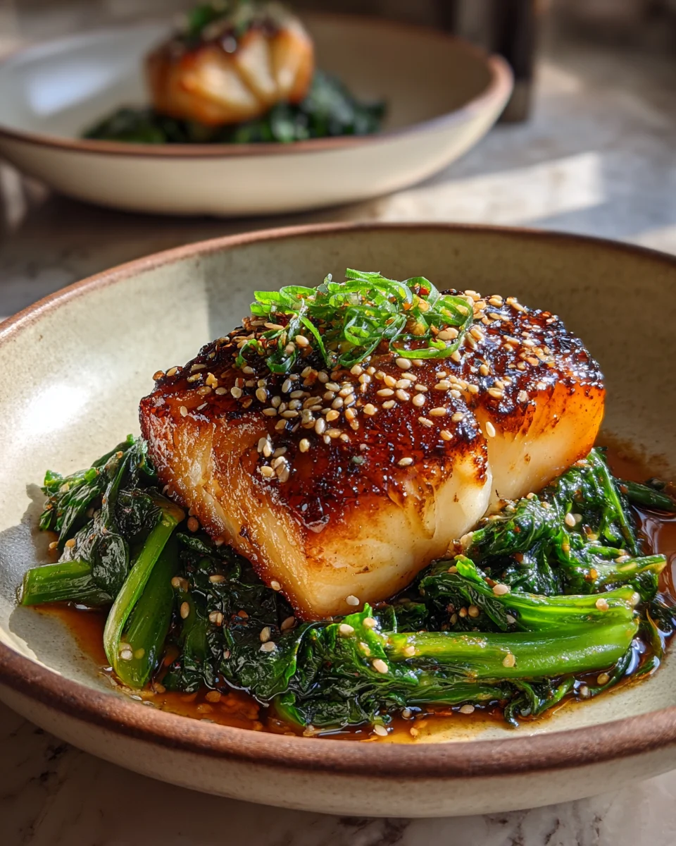 Miso Glazed Black Cod with Sesame Greens
