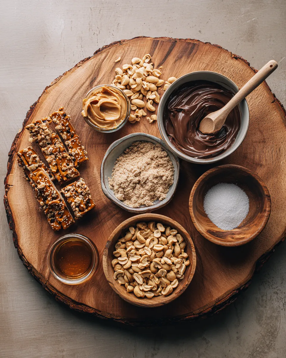 Ingredients for Irresistible Peanut Butter Pretzel Bars: A Salty-Sweet Sensation