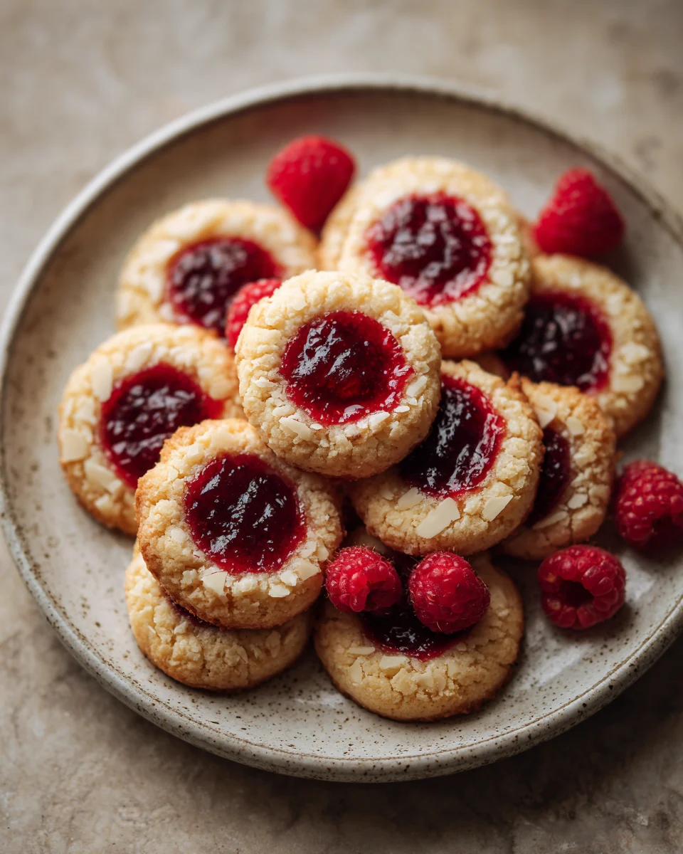 Raspberry Almond Thumbprint Cookies