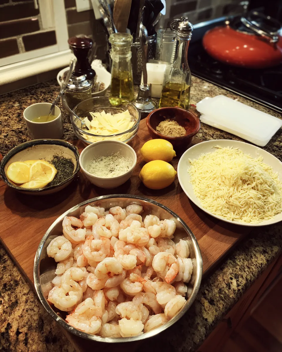 Ingredients for Deliciously Tangy Shrimp Orzo Lemon Garlic Recipe
