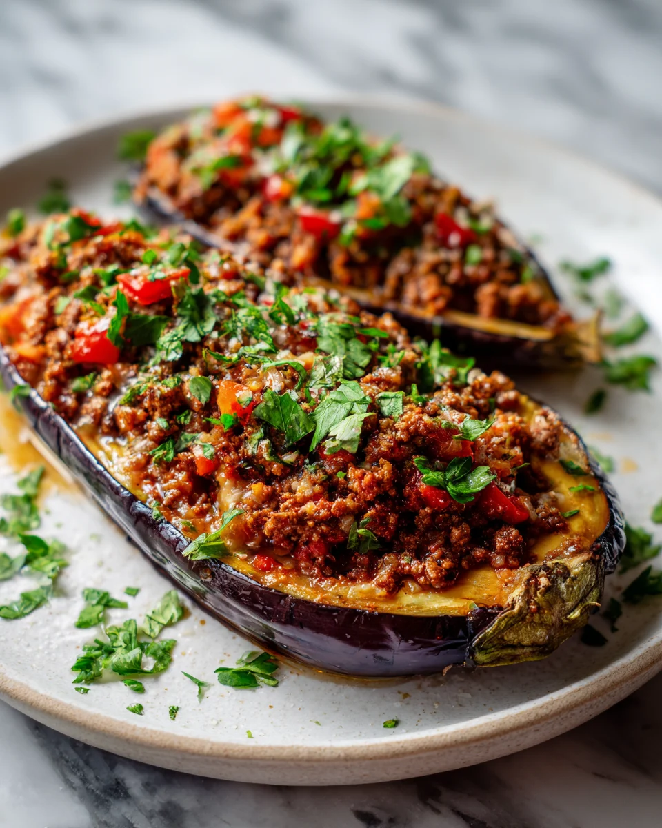 Stuffed Eggplant with Ground Beef