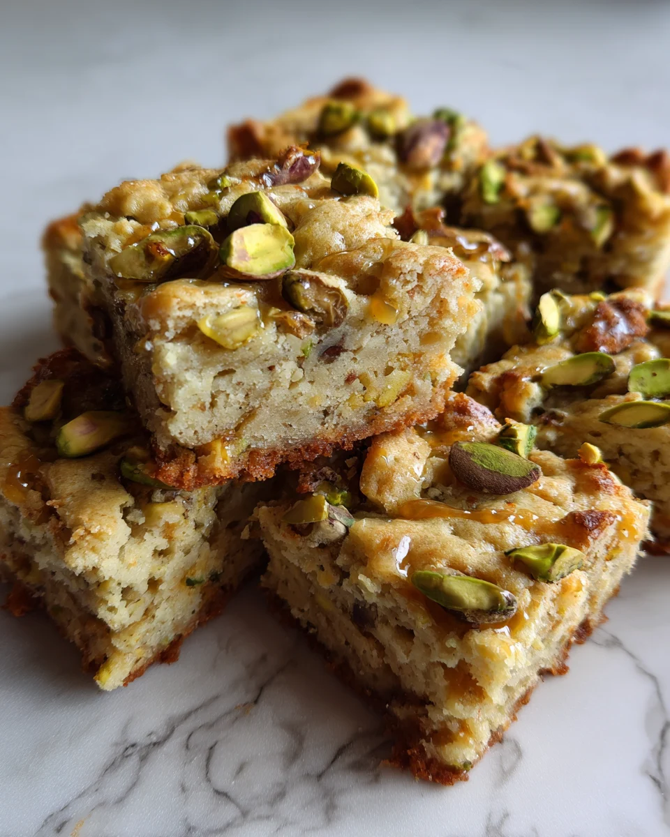 Brown Butter Pistachio Cookie Bars with Honey