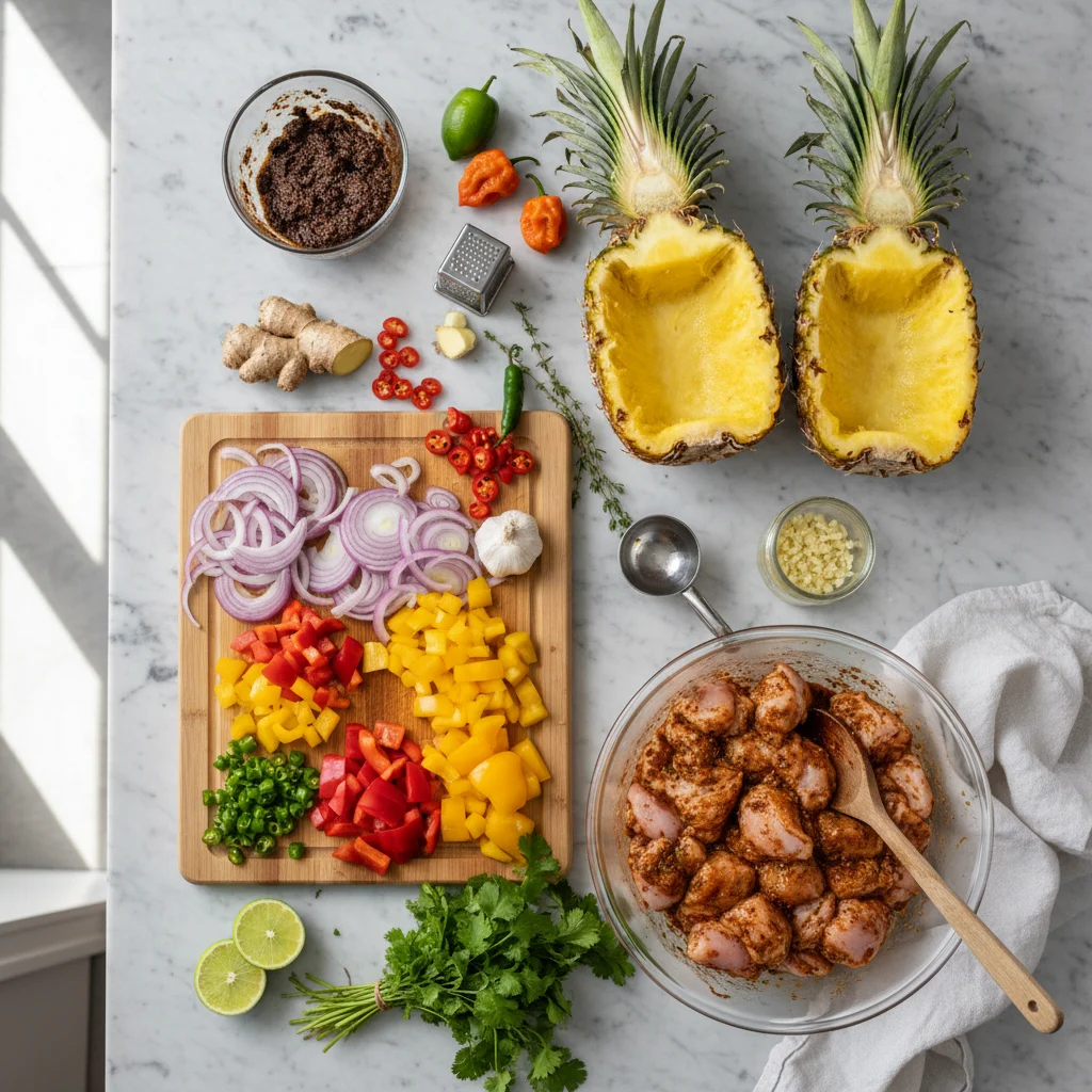 Caribbean Jerk Chicken Pineapple Bowls