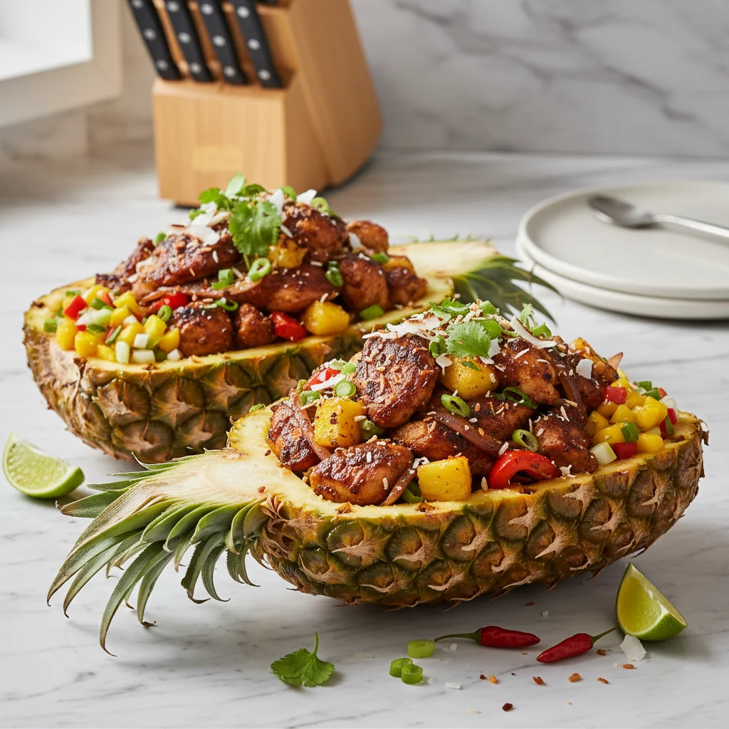 Caribbean Jerk Chicken Pineapple Bowls