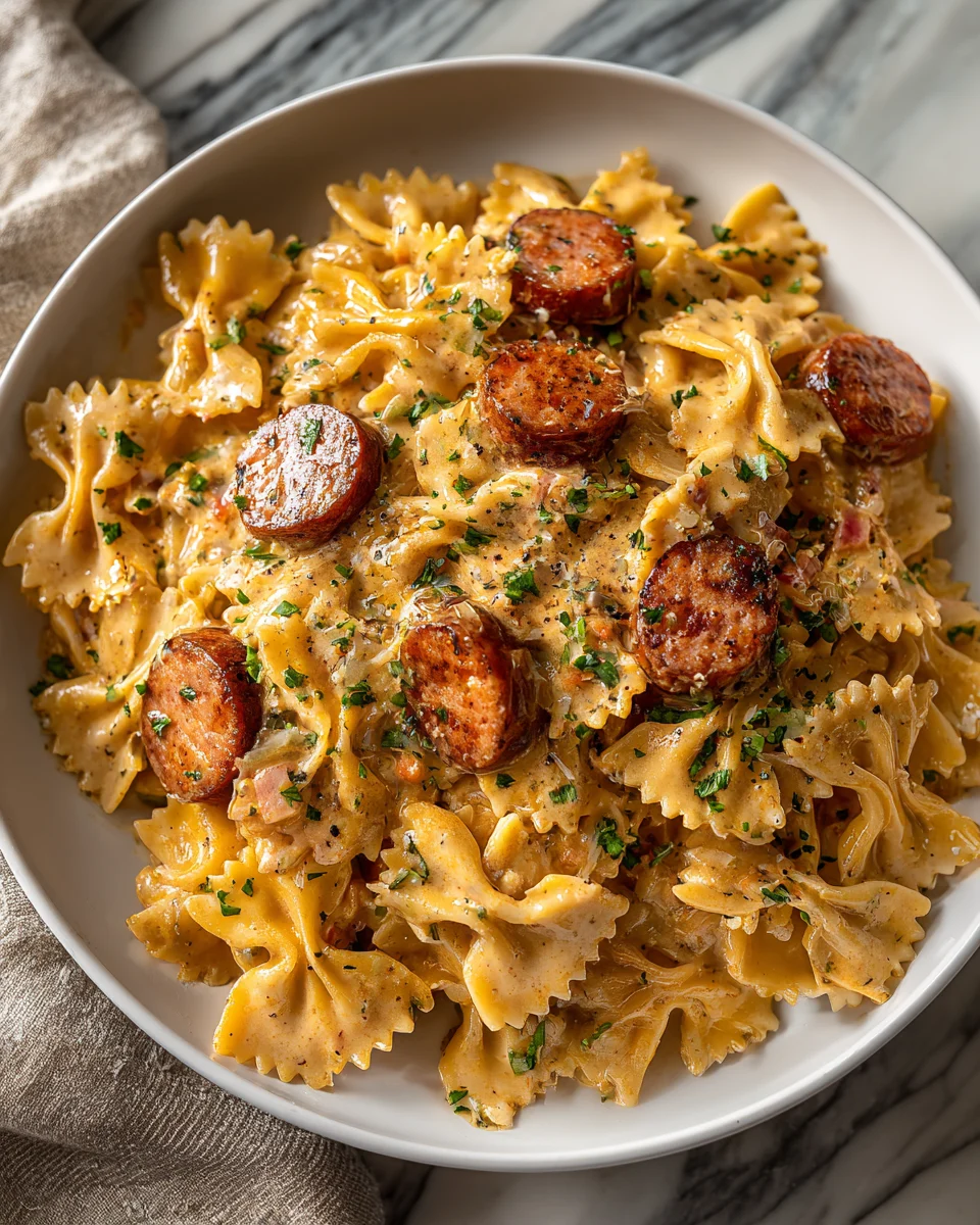 Creamy Cajun Sausage Bowtie Pasta