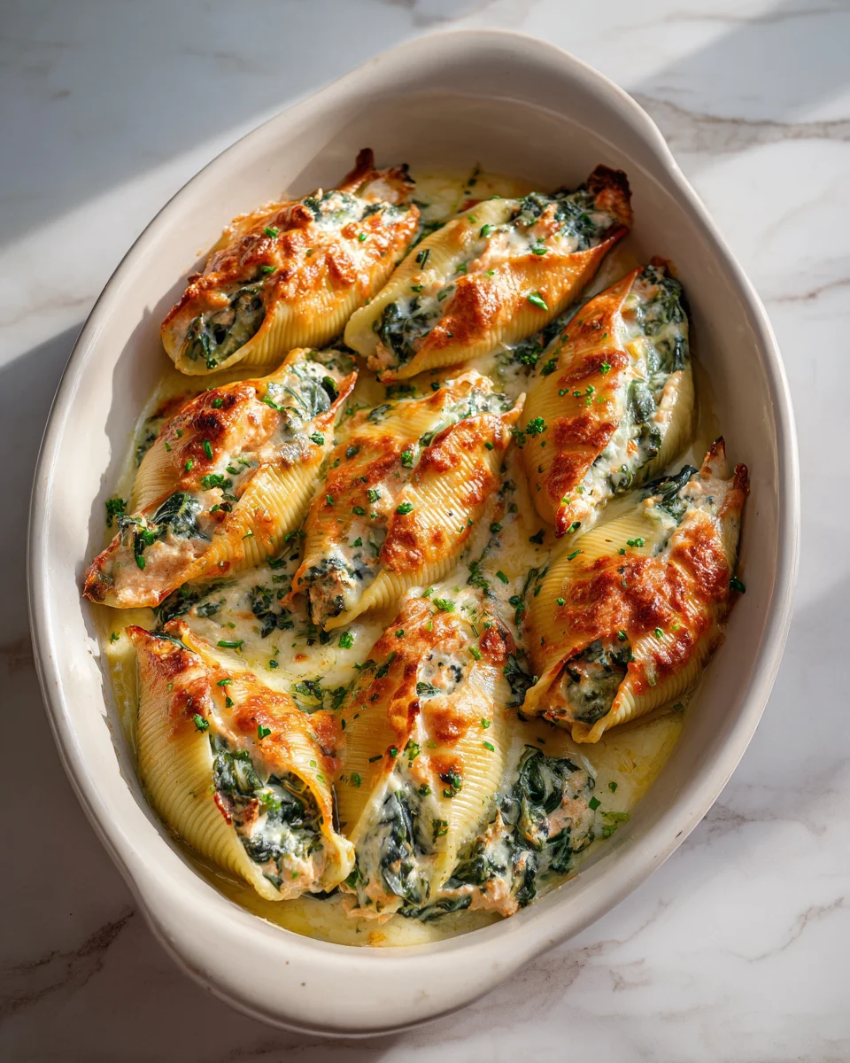 Creamy Spinach Salmon Stuffed Shells