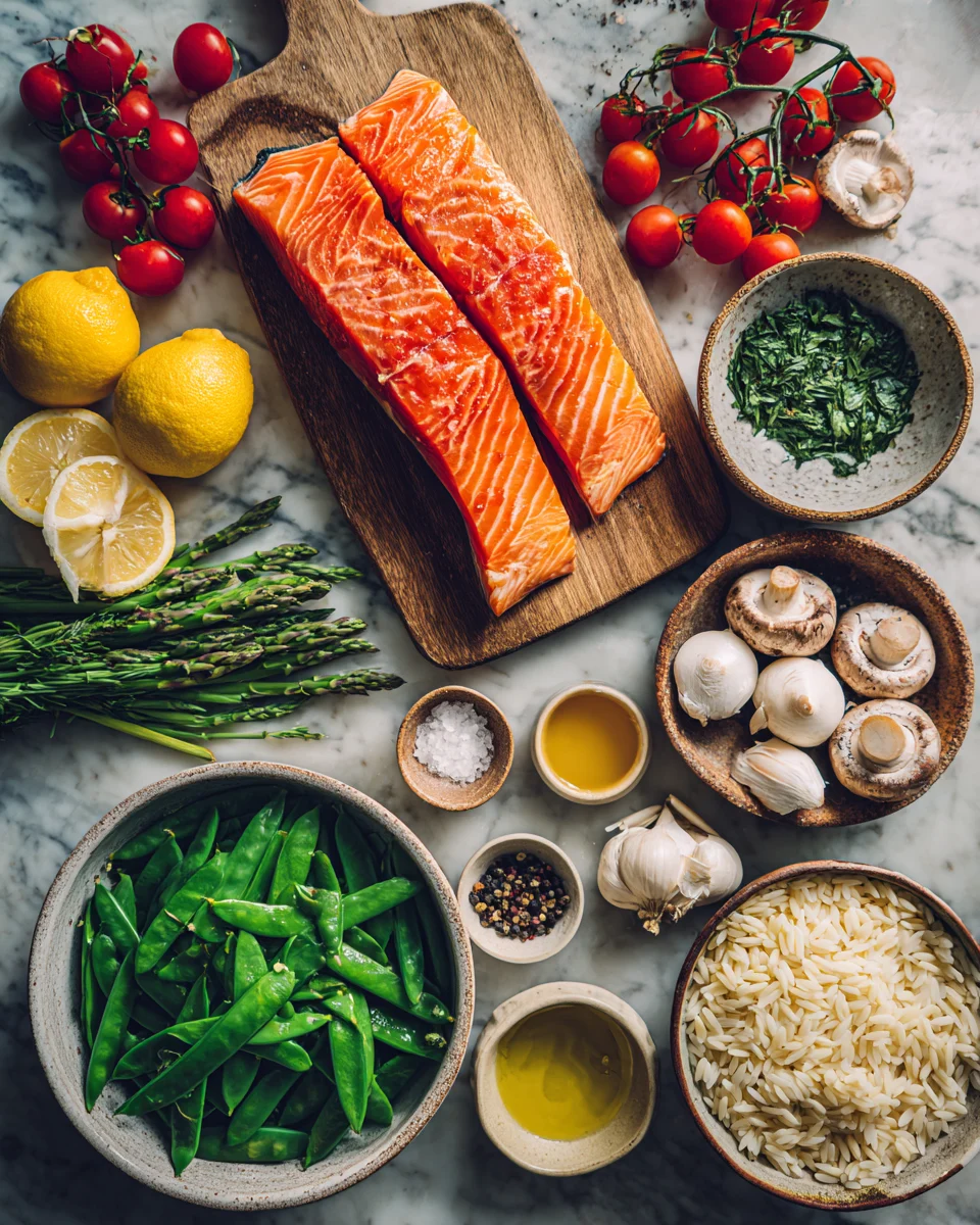 Lemon Herb Salmon Orzo Bake