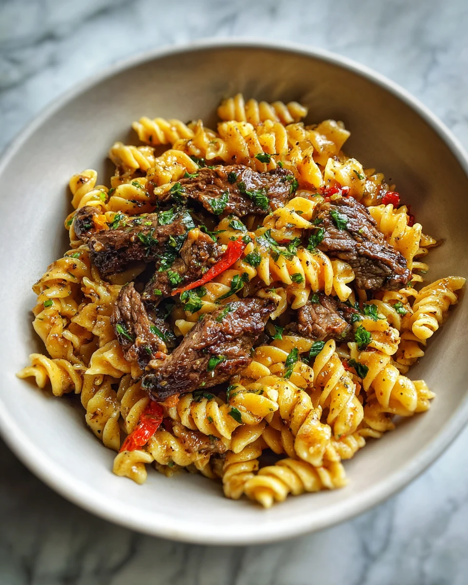 One Pot Garlic Butter Beef Pasta