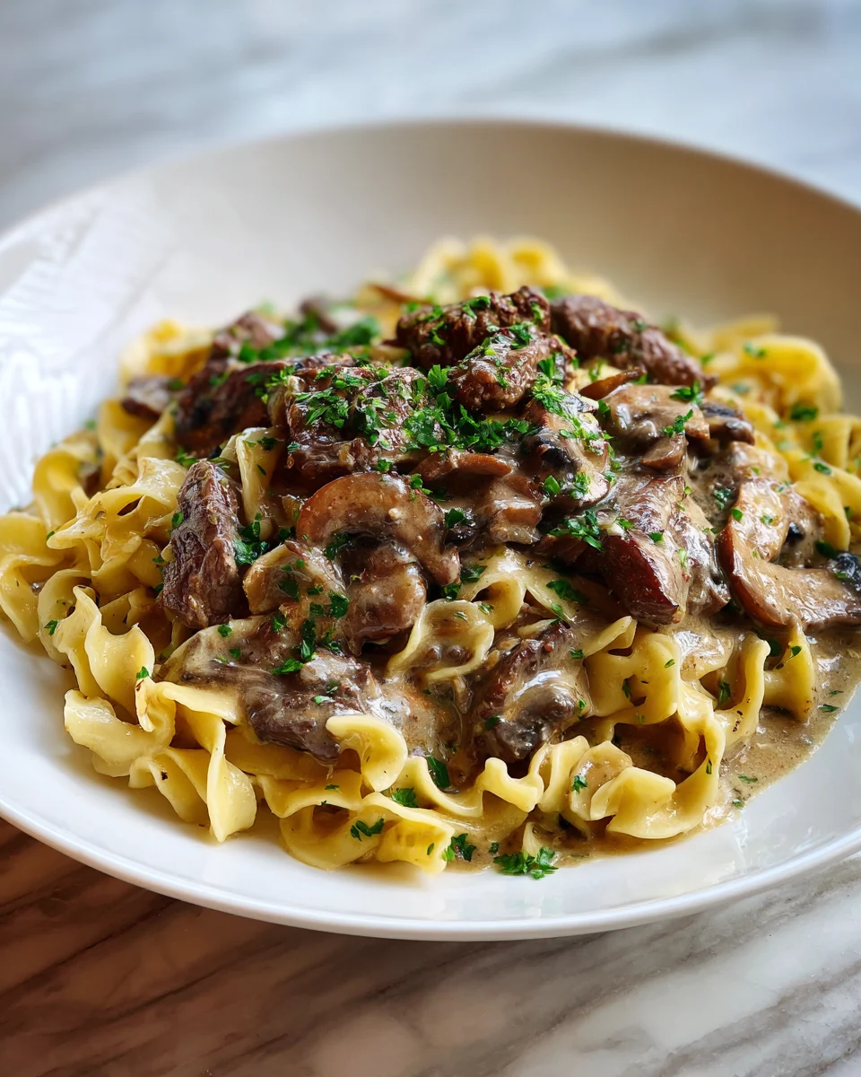 Parmesan Garlic Beef Stroganoff Noodles