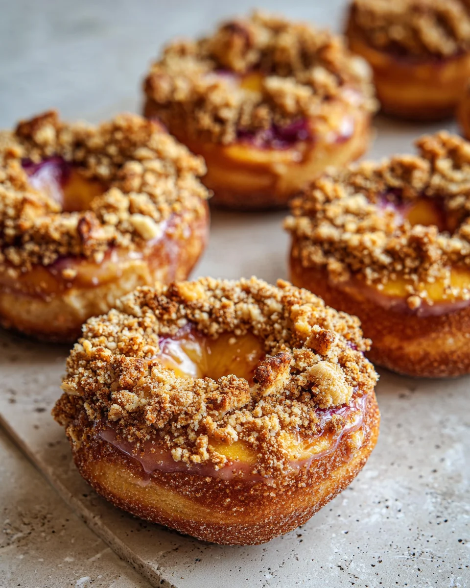 Peach Crumble Stuffed Donuts
