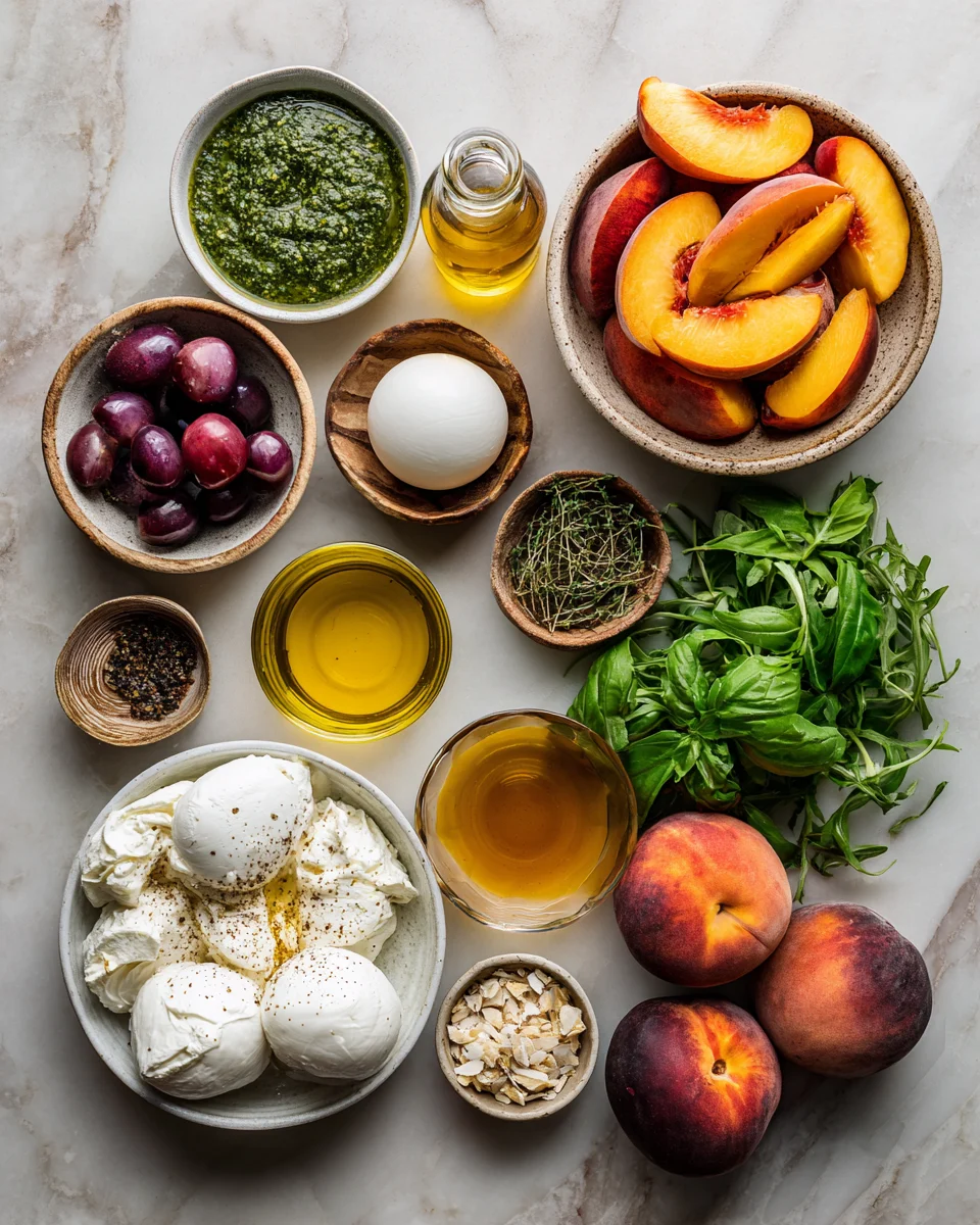 Roasted Peach Salad With Burrata And Pesto