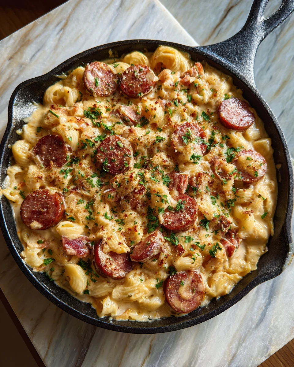 Smoked Sausage Macaroni Cheese Skillet