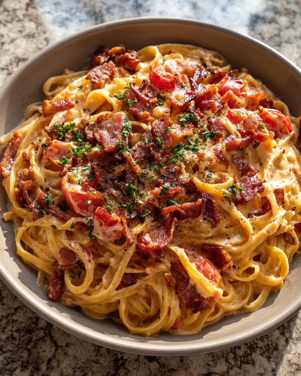 Smoky Bacon Tomato Alfredo Pasta