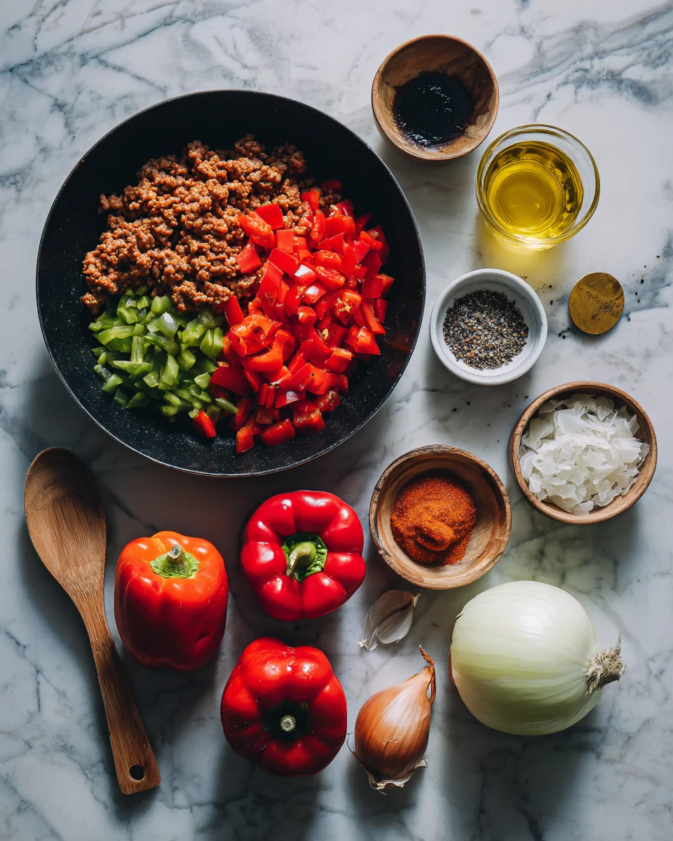 Spicy Beef Stuffed Peppers Skillet