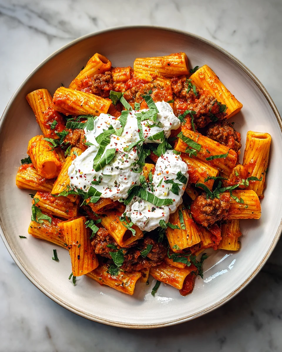 Spicy Sausage Burrata Rigatoni