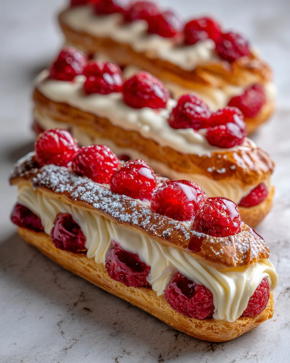 Vanilla Raspberry Custard Eclairs