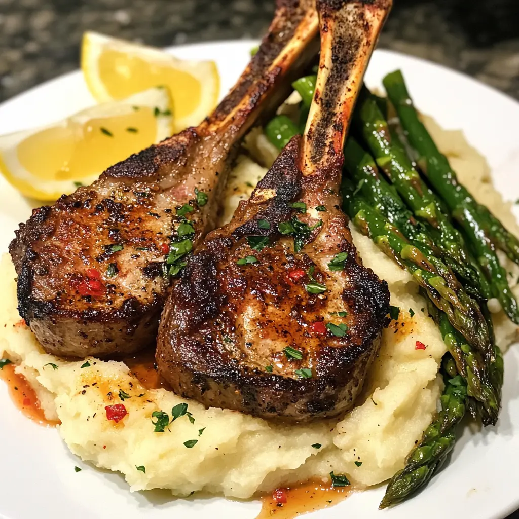 Lamb Chops with Mashed Potatoes and Asparagus