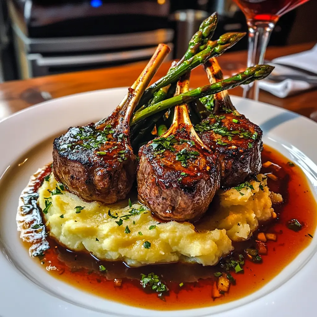 Grilled Lamb Chops with Lobster Mashed Potatoes and Asparagus