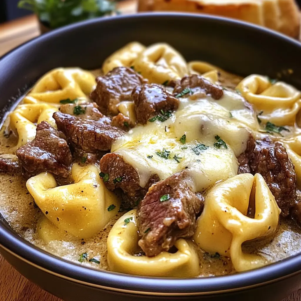 Cheesesteak Tortellini in Rich Provolone Sauce  
