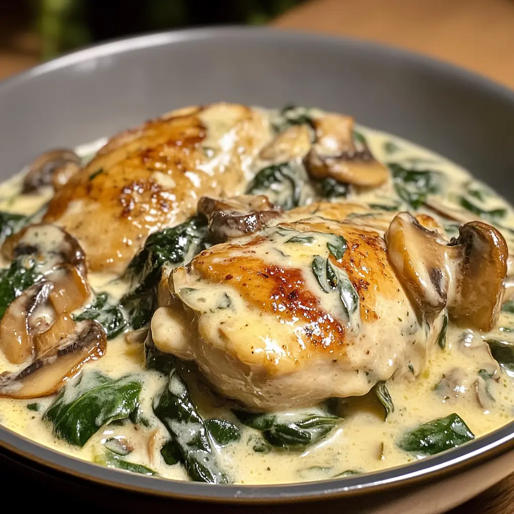 Creamy Parmesan Chicken with Spinach and Mushrooms
