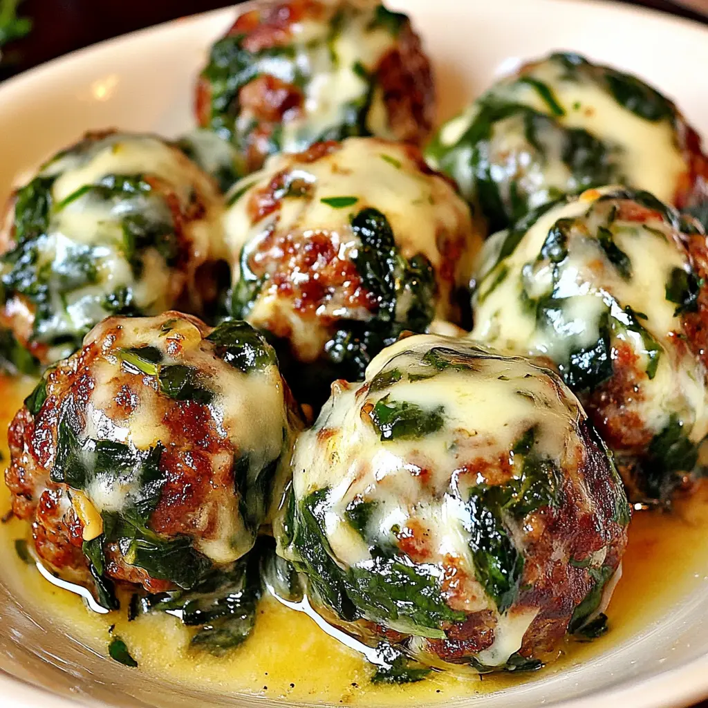 Spinach Garlic Meatballs Stuffed With Mozzarella 