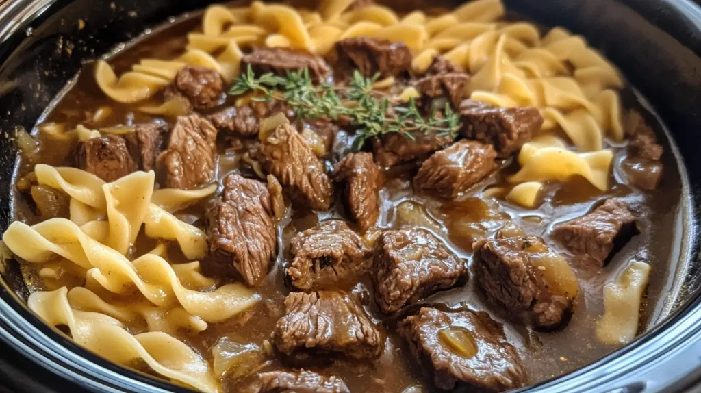 Crockpot Beef Tips and Noodles