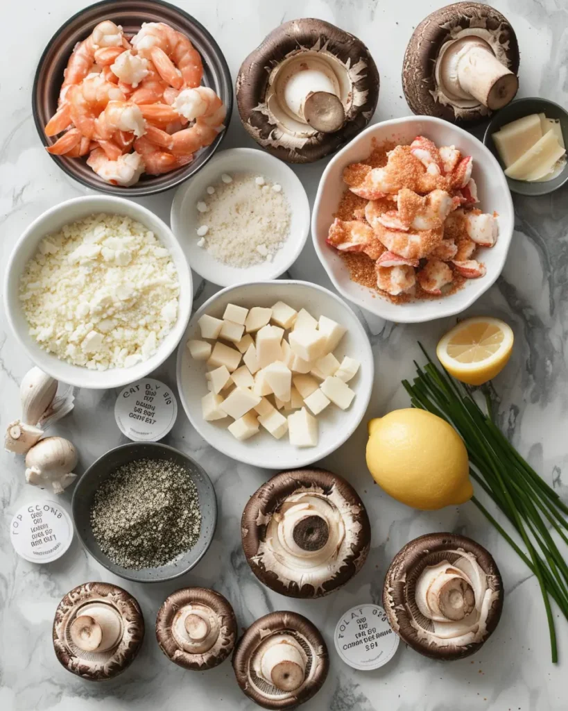 Flat lay of ingredients for Lobster-Stuffed Portobello Mushrooms recipe  