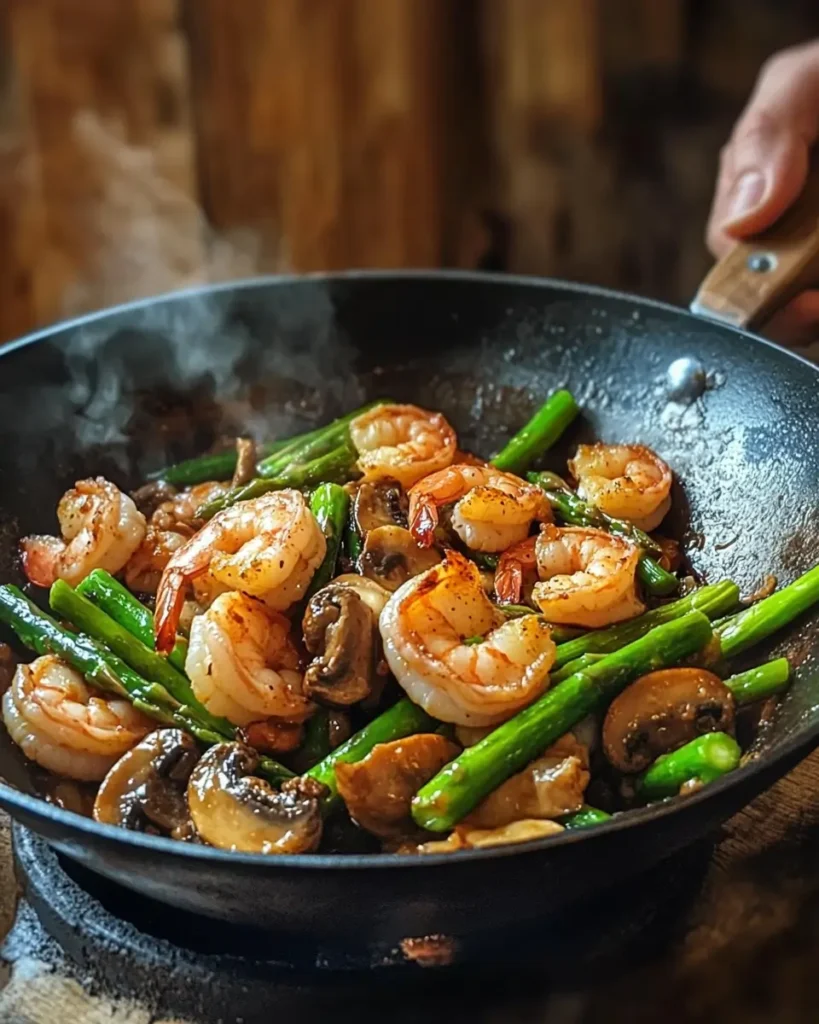 Shrimp and Asparagus Stir-Fry with Mushrooms instructions