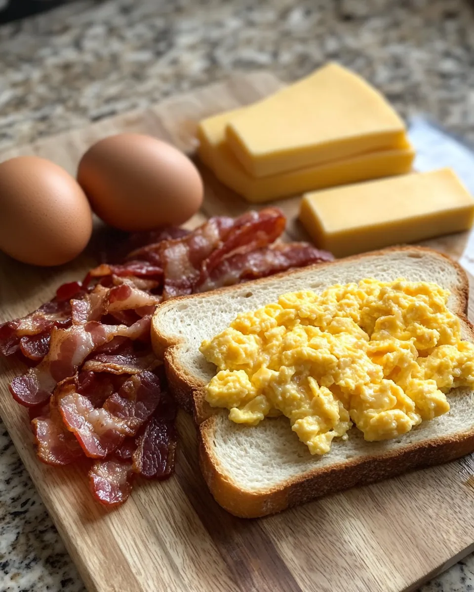 Ingredients for Sizzling Sunrise Delight: Breakfast Grilled Cheese with Scrambled Eggs and Bacon