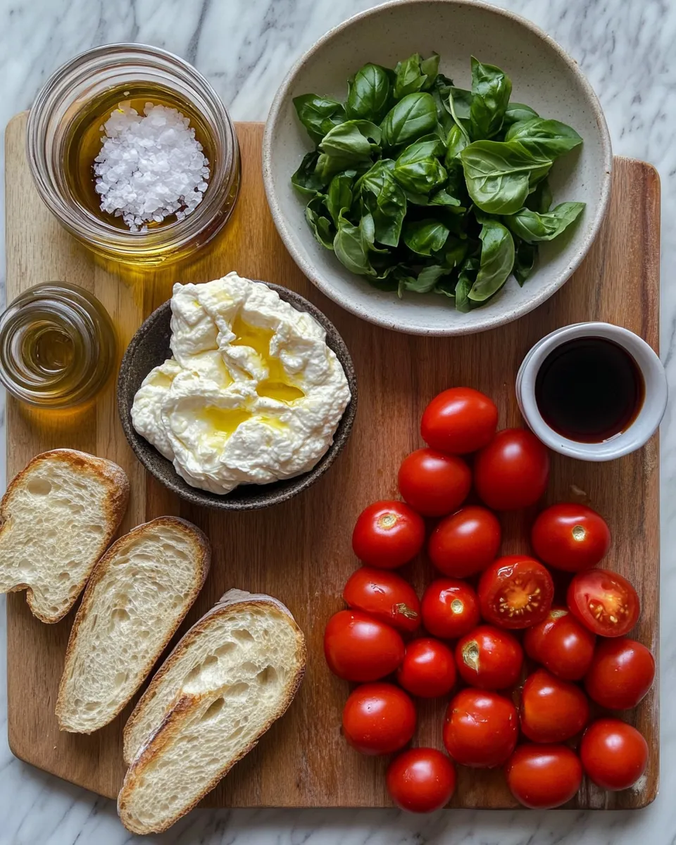 Ingredients for Irresistible Burrata Bruschetta: A Creamy Twist on a Classic Appetizer
