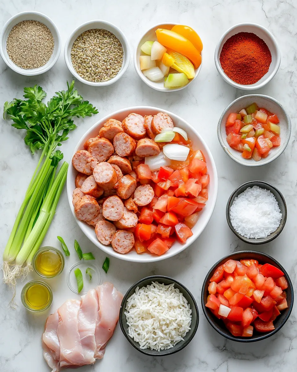Ingredients for Spice Up Your Dinner with Hearty Cajun Chicken and Sausage Jambalaya