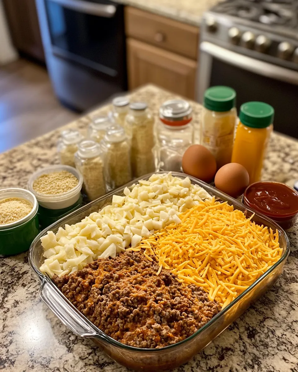 Ingredients for Cheesy Loaded Meatloaf Casserole: A Comfort Food Dream Come True