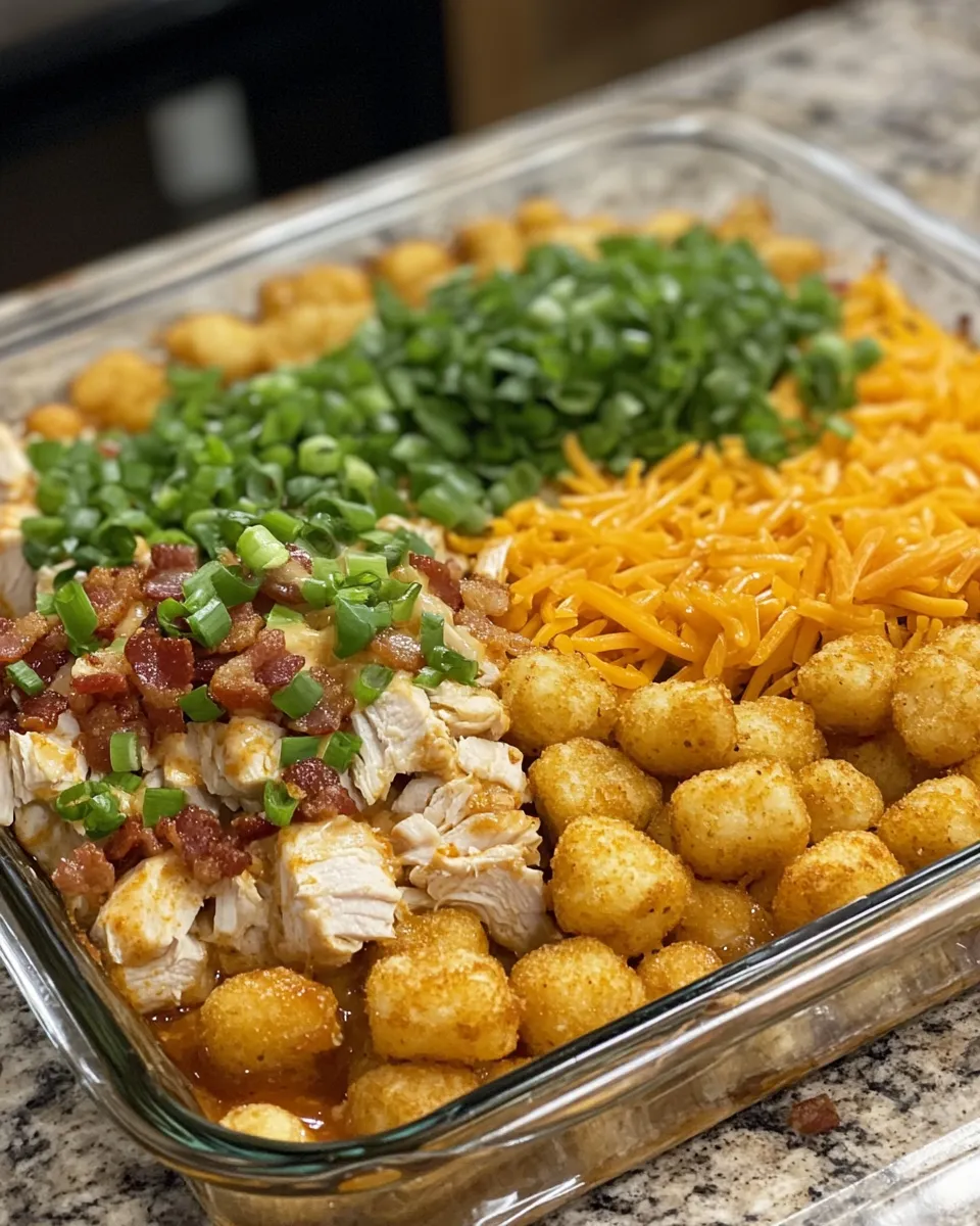 Ingredients for Crispy Comfort: Indulge in Chicken Bacon Ranch Tater Tot Casserole Delight