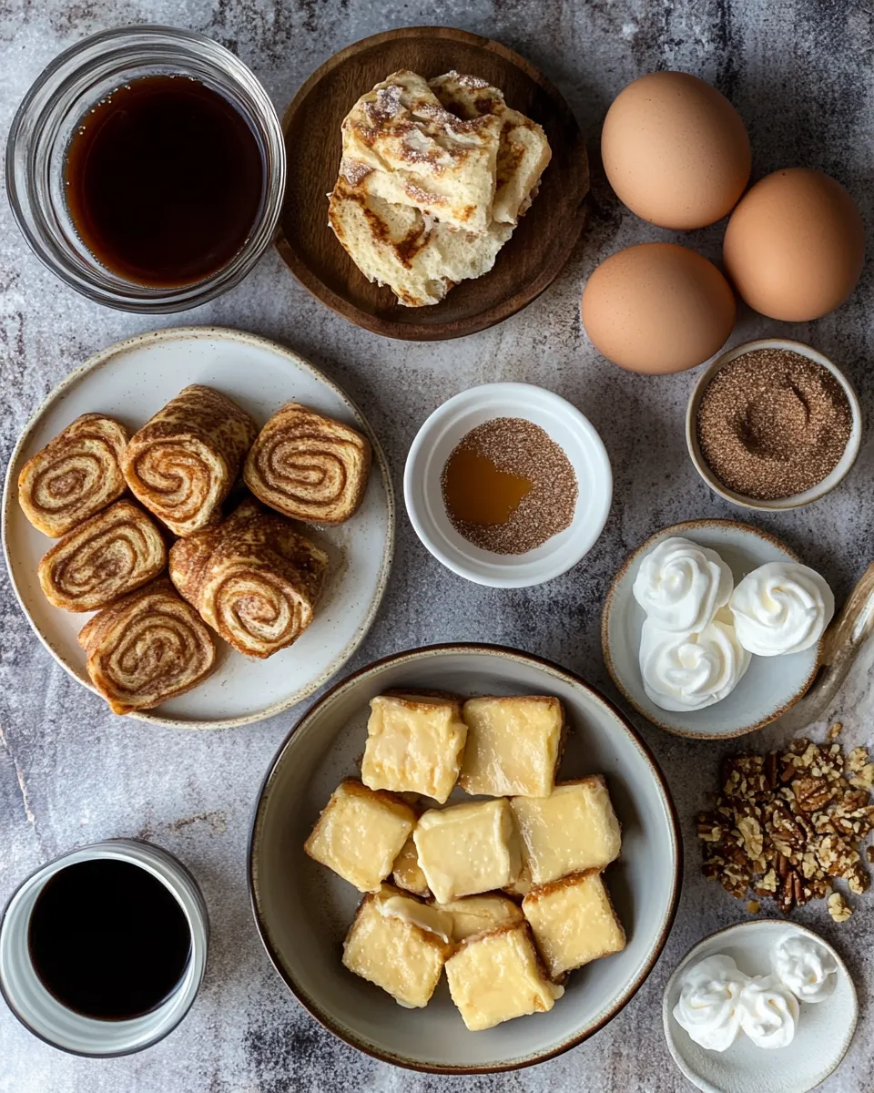Ingredients for Irresistible Cinnamon Roll French Toast Bites: A Sweet Morning Treat
