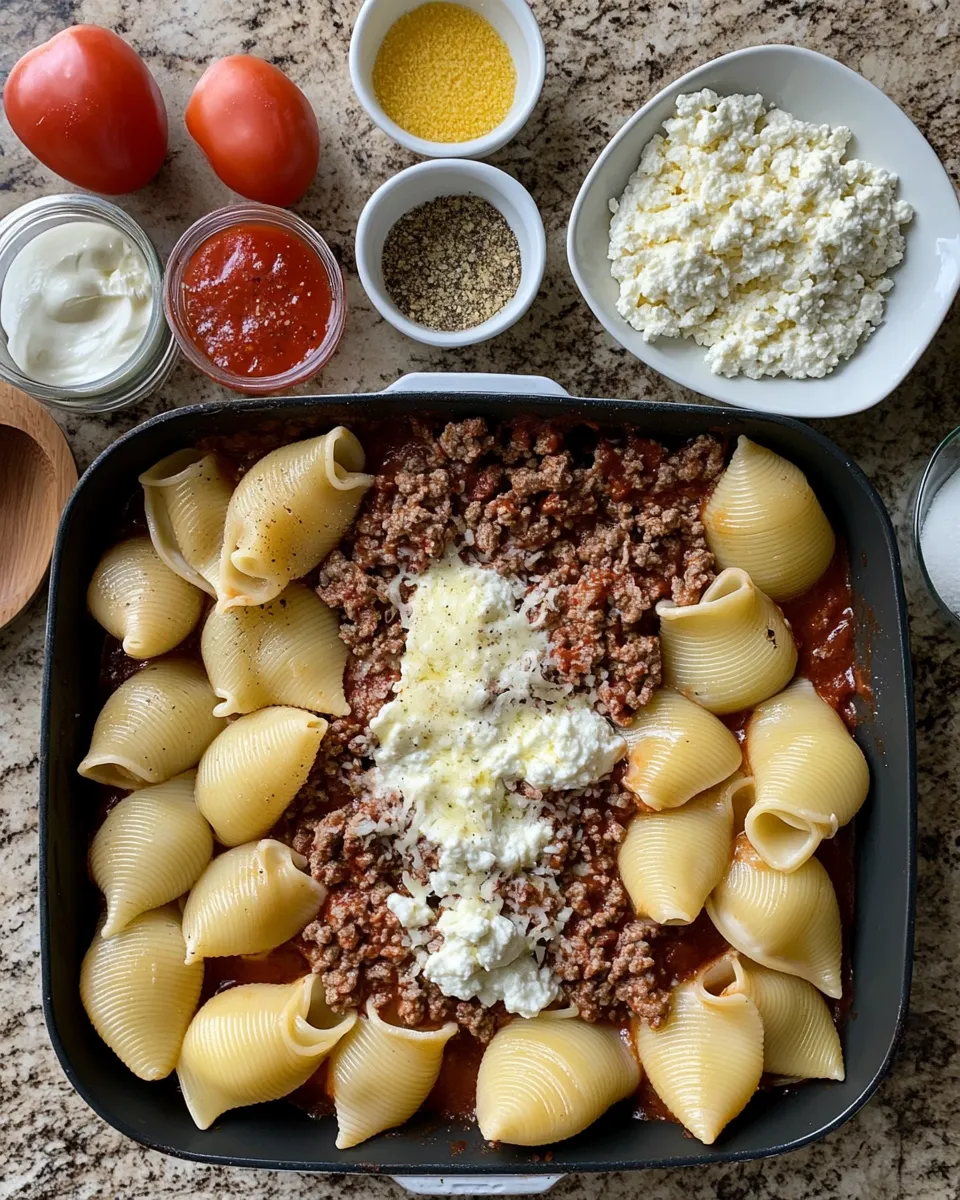 Ingredients for Indulge in Comfort: Irresistible Creamy Beef Shells Casserole Delight