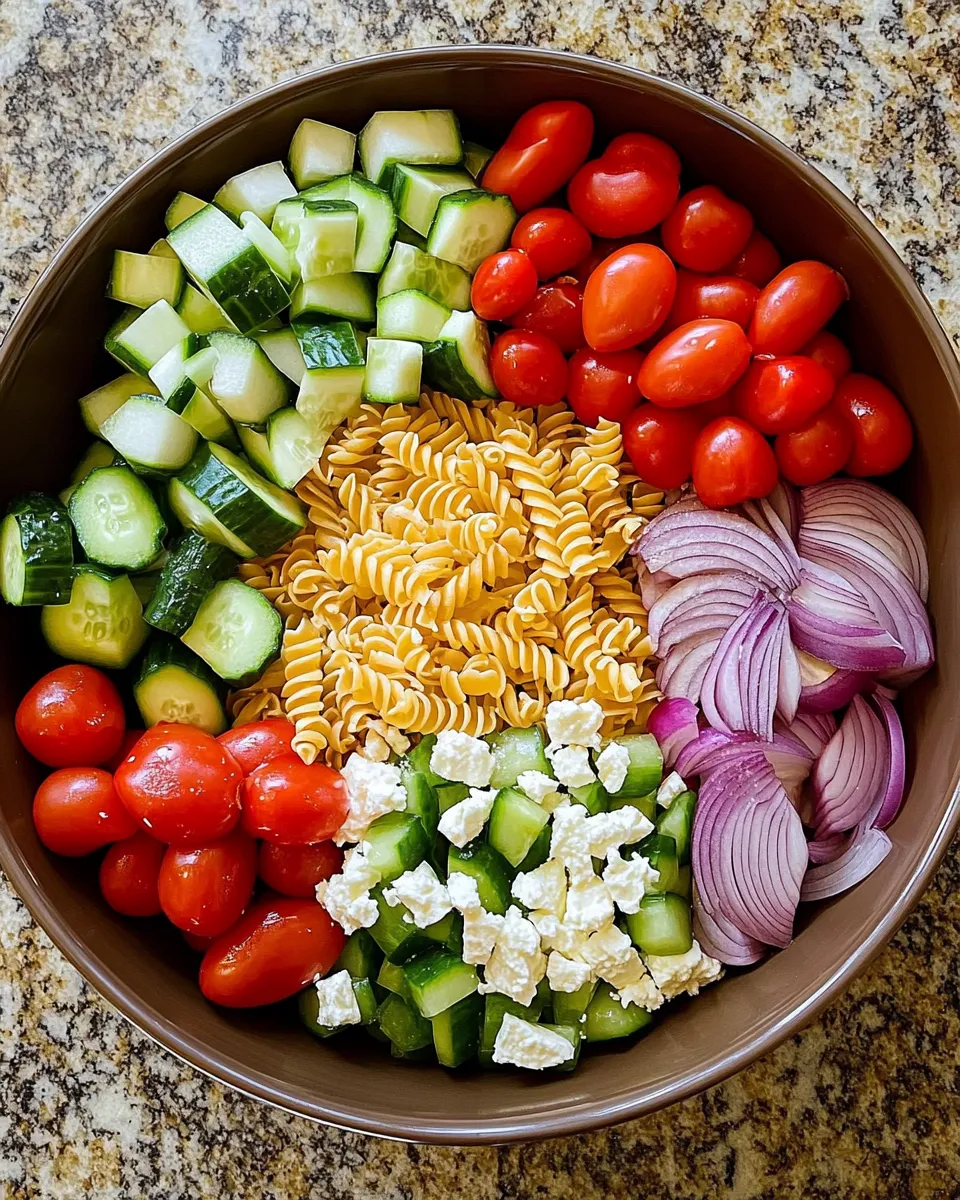 Ingredients for Delight in the Fresh Flavors of Greek Pasta Salad: A Mediterranean Taste Adventure