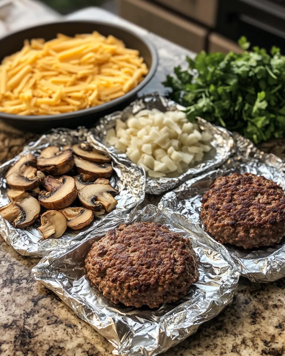 Ingredients for Sizzle and Serve: Mouthwatering Mushroom and Swiss Burger Foil Packets