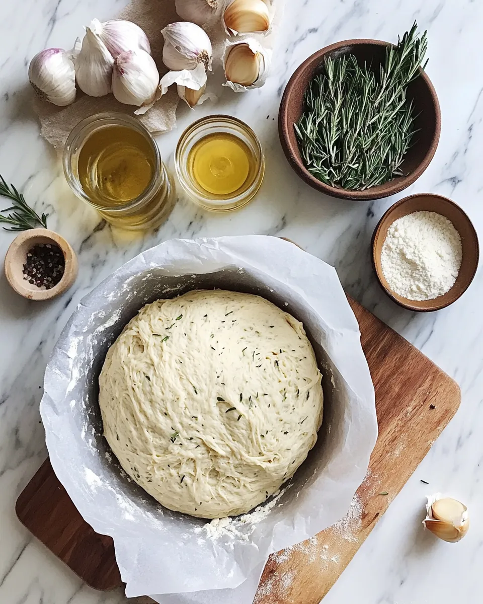 Ingredients for Heavenly Rustic No-Knead Rosemary Garlic Bread: A Simple Delight for Your Table
