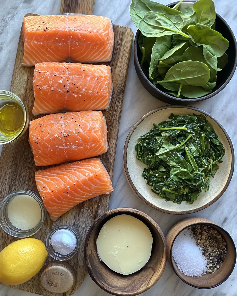 Ingredients for Indulge in Flavor: Salmon Stuffed with Spinach & Parmesan Delight