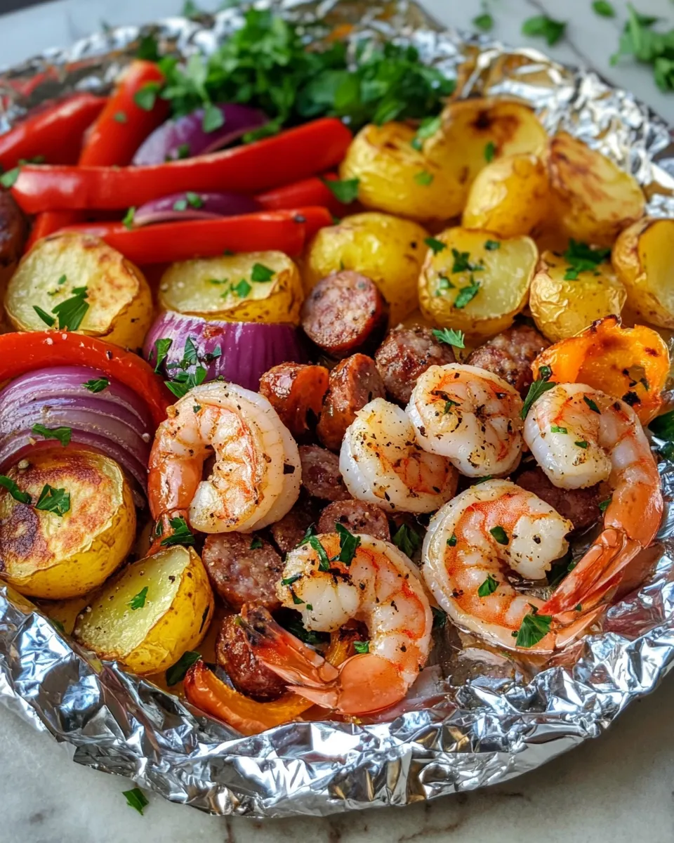Ingredients for Sizzling Shrimp and Sausage Foil Packs: Dinner in a Snap