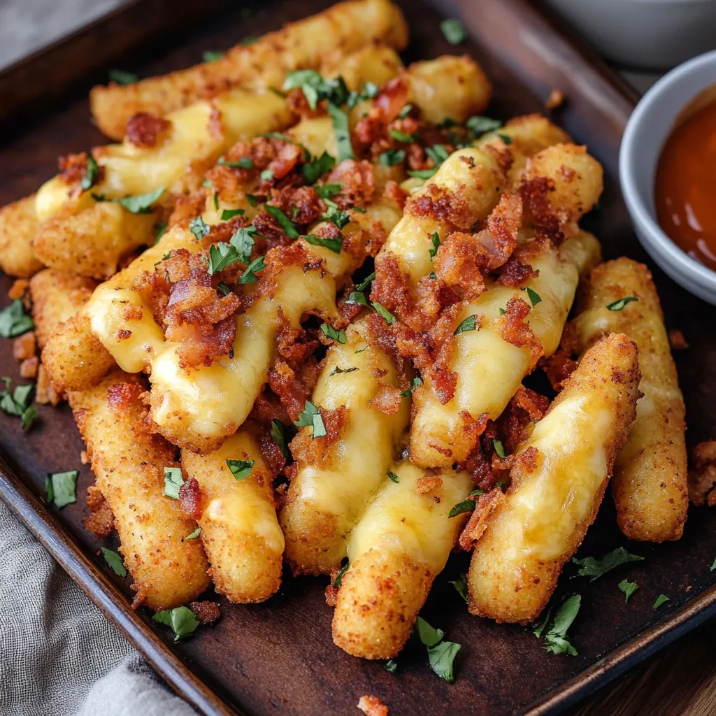 Photo of featured for Bacon Cheeseburger Loaded Mozzarella Sticks: The Ultimate Indulgence You Can't Resist