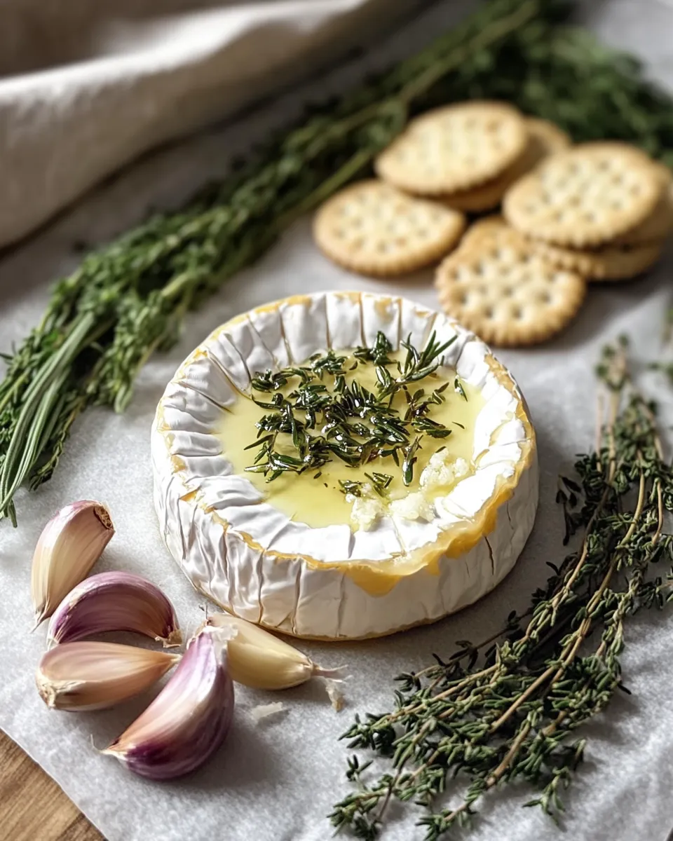 Ingredients for Irresistibly Savory Baked Brie with Garlic and Herbs: A Gourmet Treat at Home