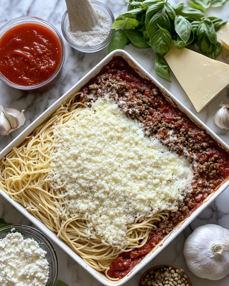 Ingredients for Indulge in Cheesy Delight: Baked Cream Cheese Spaghetti Casserole Recipe