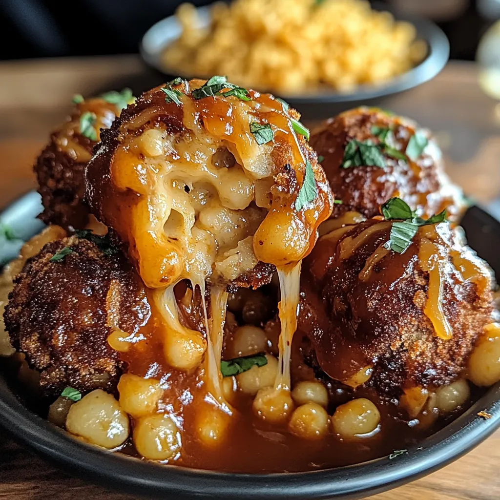 Photo of featured for Baked Mac Cheese Stuffed Meatball Bombs: A BBQ Drizzle Delight