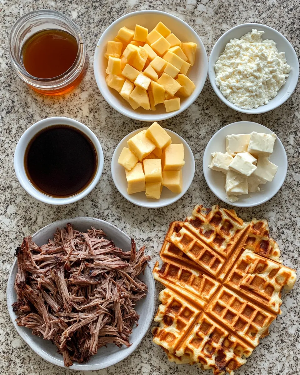 Ingredients for Indulge in the Ultimate Bourbon-Maple Brisket Grilled Cheese Wafflewich Delight